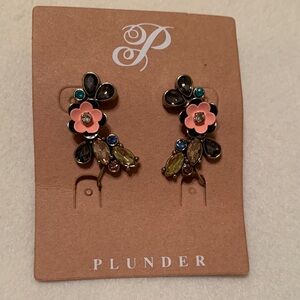 Plunder Pink and Green Floral Crawler Earrings